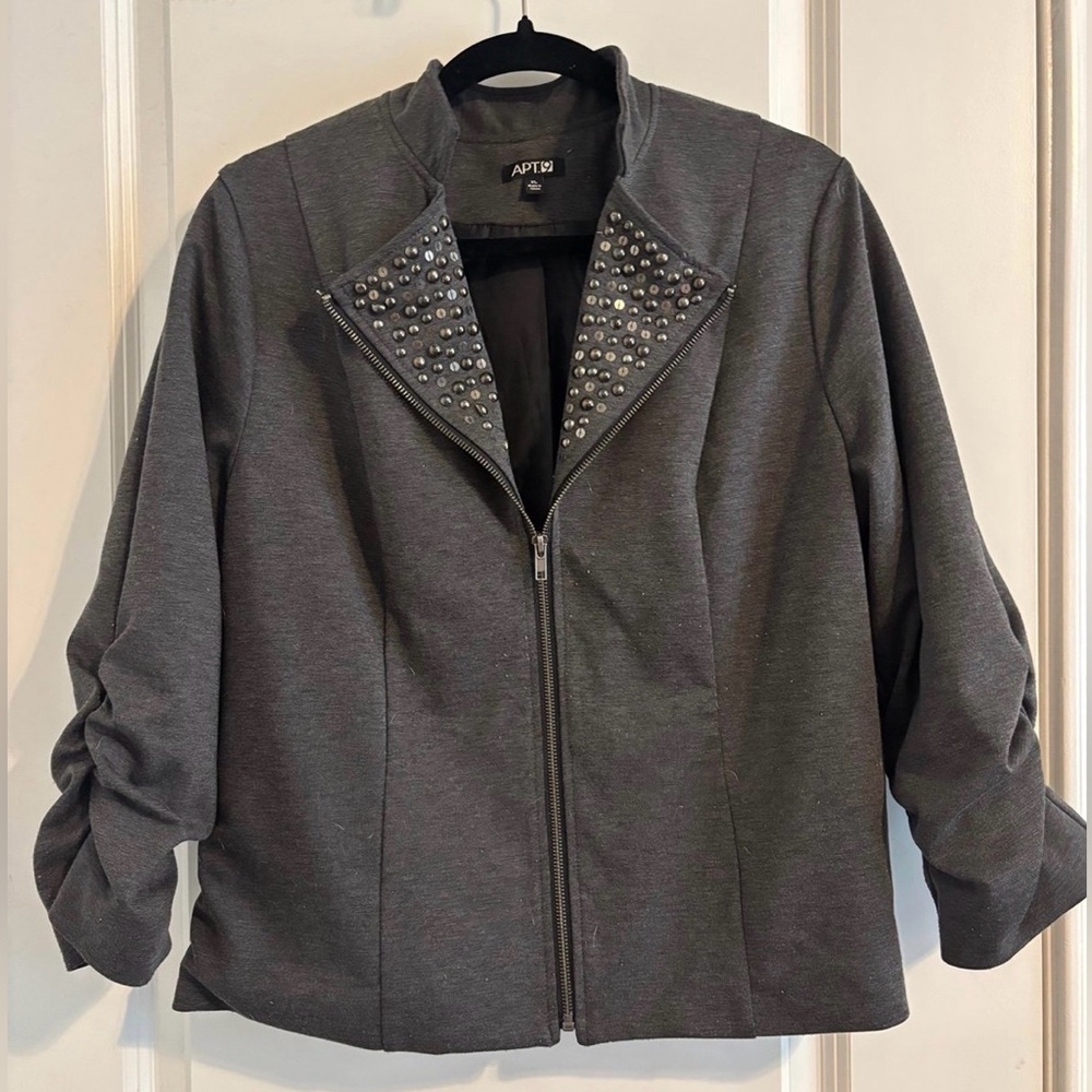 Apt. 9 Studded Moto Zip Jacket Gray Edgy Blazer - XL